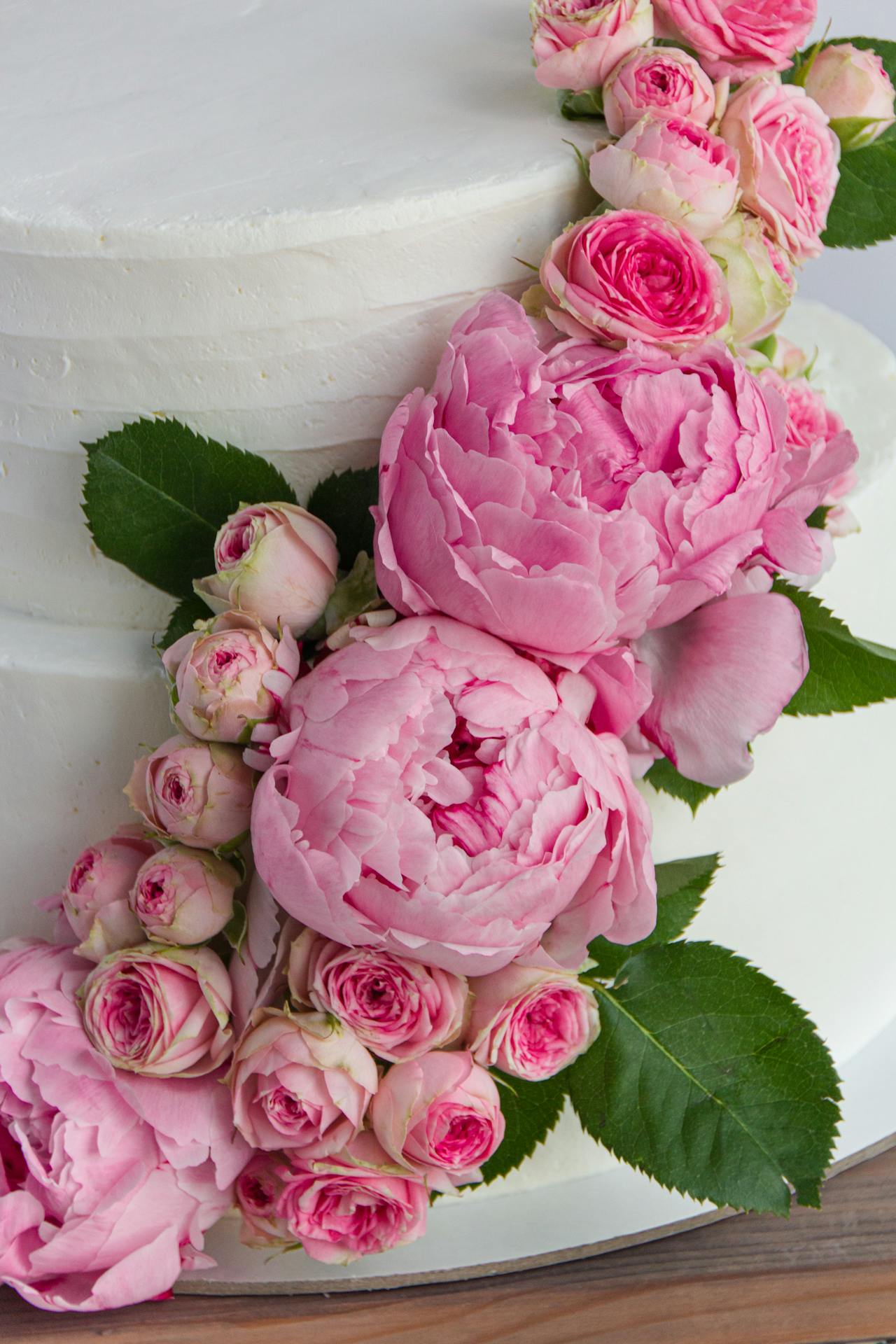 Close up of Pink Roses on Cake
